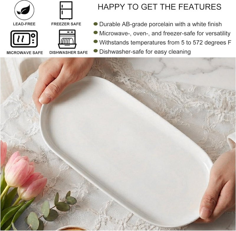 fMSDD Oval Platter Oval Trays 2 Pack for Entertaining, White Plates Serving Dish for Wedding Party Restaurant Home Steak Meat Taco Sushi Appetizer Cake, New Bone Porcelain, 12 x 5.78 Inches, White - Image 3